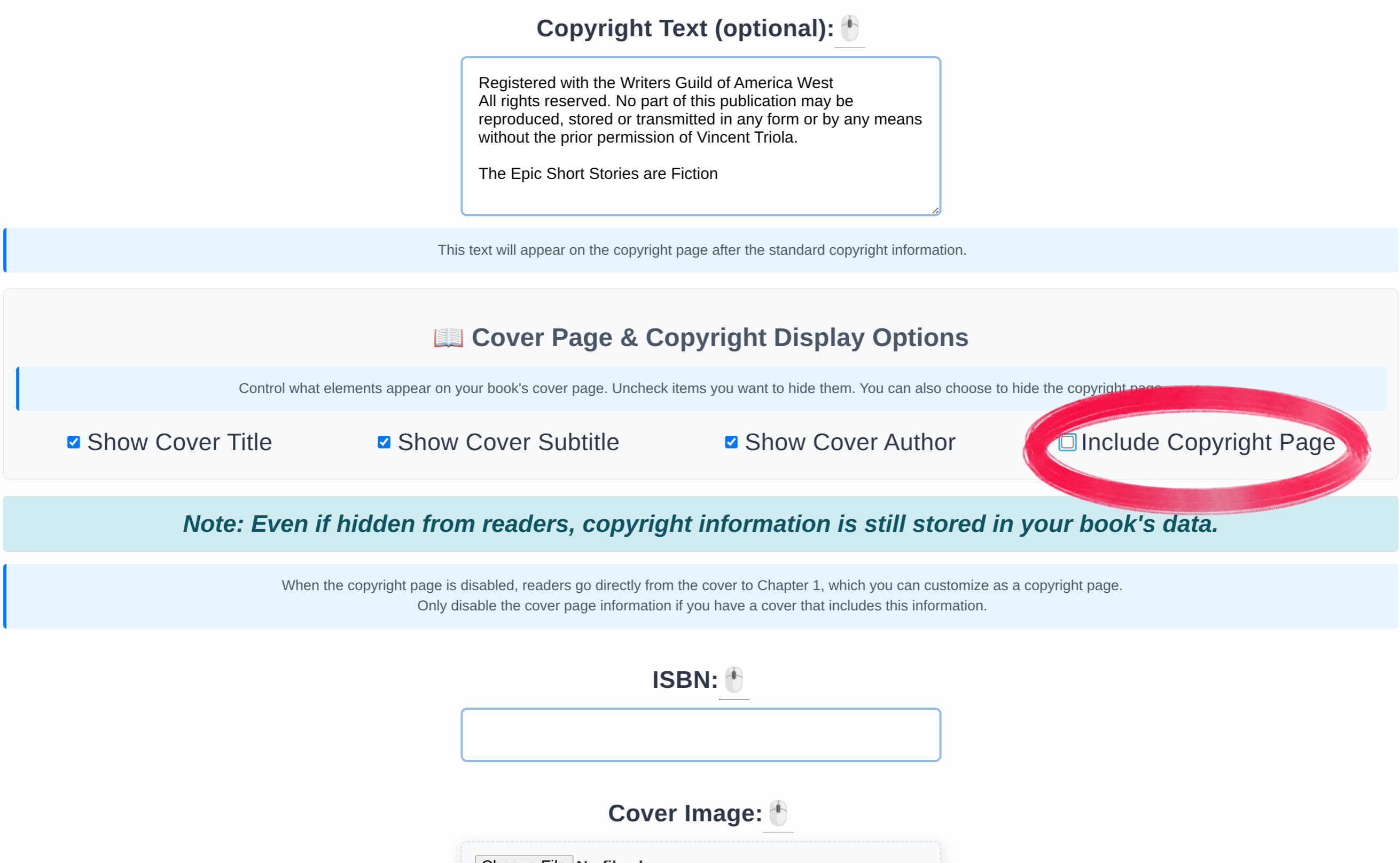 adjusting the copyright page